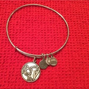 Shiny silver Alex and Ani b/c I Love You bracelet